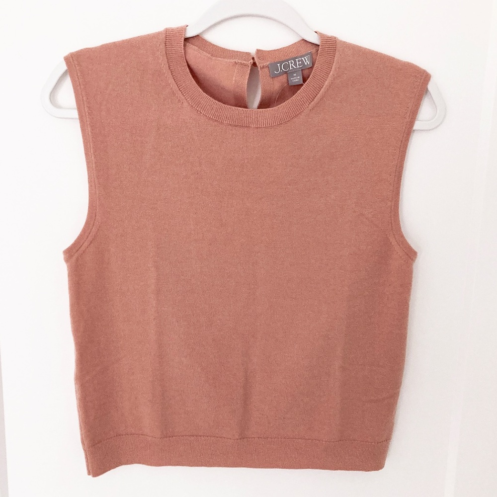 NWT J. Crew Featherweight Cashmere-Blend Cropped Sweater Shell in Rosy Dune - M